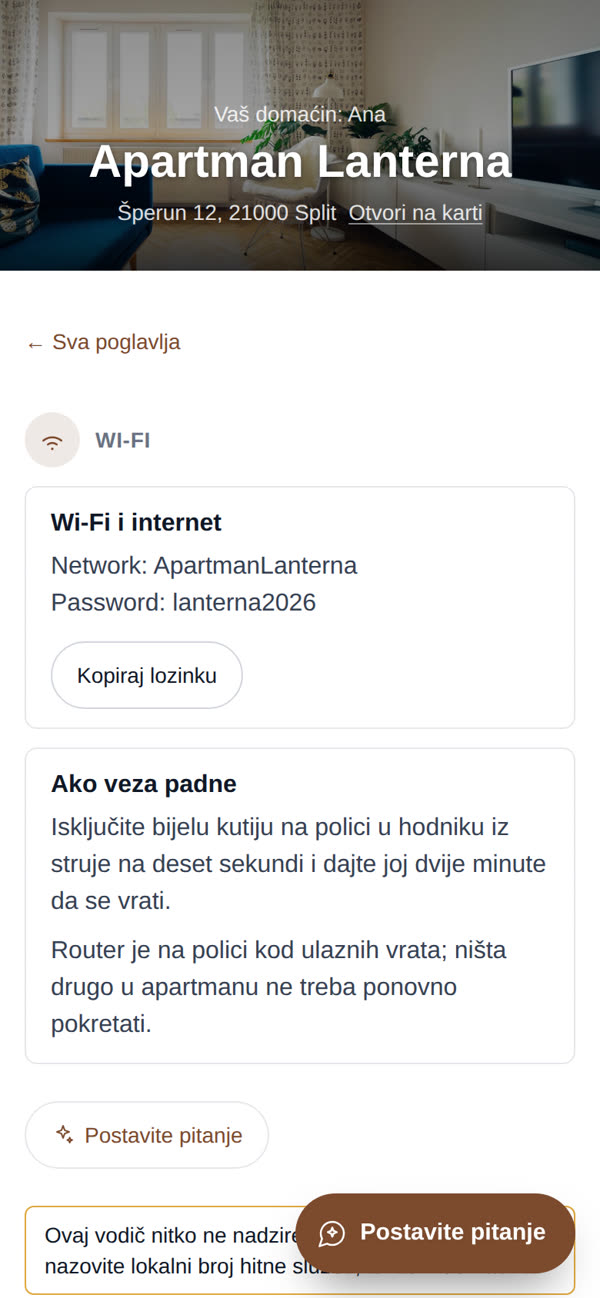 Poglavlje o Wi-Fiju u oglednom vodiču, jedan odlomak na bijeloj stranici